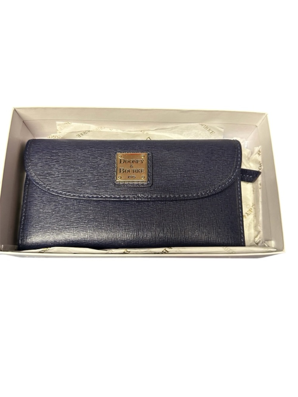 Dooney & Bourke Navy Saffiano Zip Wallet with Logo Plaque